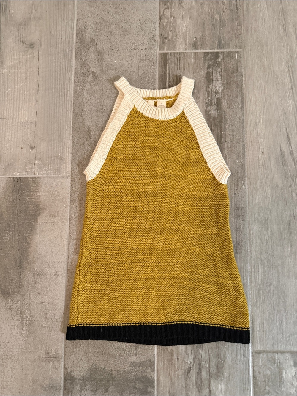 Moth Knit Halter Top in Mustard, Cream and Black Trim